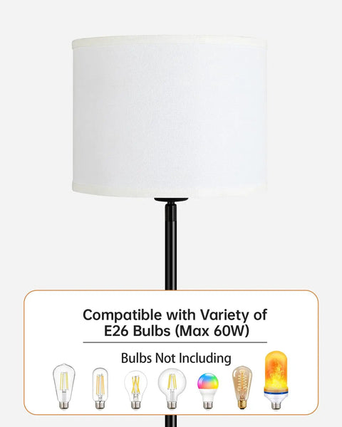 Tall Floor Lamp 58 Inch Modern Standing Light With White Linen Shade Black Metal Pedal Switch E26 Base No Bulb Included