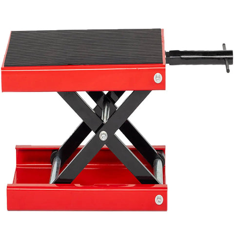 Heavy Duty 1100 Lb Motorcycle Lift Jack With Adjustable Height From 3.25 To 13.25 Inches Scissor Steel Stand side view