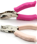 Two Size Hole Punch Set With One Quarter Inch And One Eighth Inch Holes, 2 Pack Craft Punchers With Soft Silicone Grip Handles shown in pink and beige