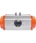 Heavy Duty Pneumatic Ball Valve Actuator Rigged For Precise 90 Degree Turns, featuring durable silver aluminum body with orange ends.
