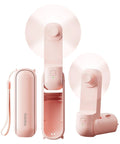 3 In 1 Portable Handheld Fan Foldable Lipstick Size USB Rechargeable Personal Cooler For Travel In Pink, shown in open position