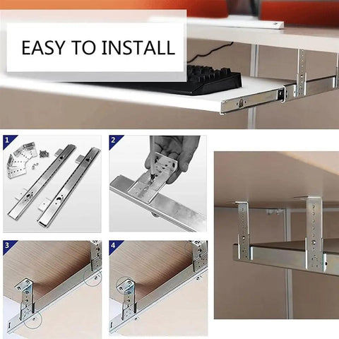 Telescopic Drawer Slides For Keyboard Tray Under Desk, All Metal Ball Bearing Sliding Rails, Heavy Duty 45 Kg Load, 300mm 12 Inch Length