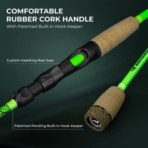 Legit Zephyr Dual Tip Casting Fishing Combo Featuring Ultra Light Im6 Graphite Rod And Left Hand Reel with rubber cork handle.