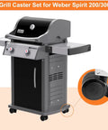 Built Tough Locking Caster Wheels For Weber Spirit 200 And 300 Series Grills, showing black plastic wheels for easy grill movement.