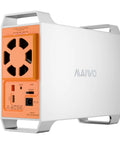 Top Shelf Dual Bay Sata Raid Enclosure For 3.5 Inch Hdd And Ssd With Lightning Fast Usb 3.0 showing fan and port details.