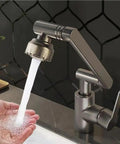 UHRLGHS 360°Swivel Kitchen Faucet with Robotic Arm Dual Mode Soft Bubble & Shower Adjustable Flexible Design Modern Gray Finish for Easy Cleaning & Versatile Use,Black pouring water into a hand.