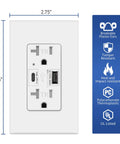 Turbo Fast Charge USB C Outlet With 24W Power Delivery And USB A Dual Port Receptacle 125 Volt 20 Amp Tamper Resistant