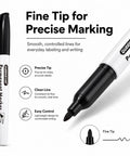 Black Permanent Markers 12 Pack Quick Dry Waterproof Ink For Office School Warehouse And Any Surface Like Plastic Metal Wood Glass Tiles And Fabric Stays Put Smudge Resistant Bold Marks Last Through Water Fading And Everyday Wear. Fine-tip black permanent marker close-up