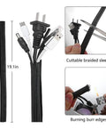 Ultimate 173 Piece Cable Management Kit With Heavy Duty Adhesive Wall Clips And Secure Cord Ties showing cuttable braided sleeve for wire organization.