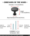 Dimensions and screws for Ten Pack One And One Quarter Inch Oil Rubbed Bronze Cabinet Knobs Brushed Bronze Round Drawer Pulls For Cabinets Drawers