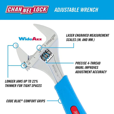 Heavy Duty Adjustable Wrench 12 Inch Chrome With Cushioned Grip Beefy Jaw Capacity For Large Nuts And Bolts Slim Jaws For Tight Spaces