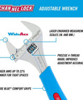 8 Inch Adjustable Wrench With Extra Wide Jaw Opening Up To One And A Half Inch For Big Nuts And Bolts In Tight Spaces, Durable Hand Tool