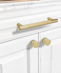 10 Pack 5 Inch Brushed Gold Knurled Cabinet Pulls For Kitchen Cabinets Drawers And Doors installed on white cabinet