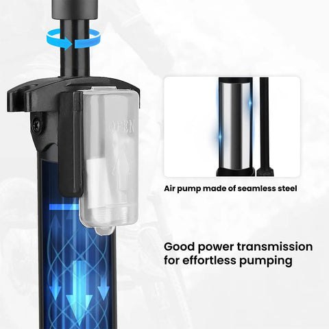 High Pressure Bike Floor Pump 160 PSI with Dual Presta and Schrader Valves, seamless steel design, pumping mechanism
