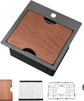 15x15 Black Bar Sink Drop In 16 Gauge Stainless Steel Small Kitchen Sink 9 Inch Deep Single Bowl Workstation With Accessories