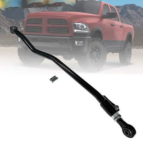 Front Adjustable Track Bar For 0 To 3 Inch Lift Kits Fits 2003 To 2013 Dodge Ram 2500 3500 2 Inch Adjustable Panhard Suspension Rod Beefy Steel Construction For Off Road Use And Stable Axle Alignment, black steel rod shown with Dodge Ram truck