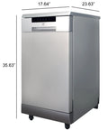 Sleek Heavy Duty Portable Dishwasher 18 Inch With Stainless Steel Tub and Energy Star Certified efficiency, side view with dimensions.