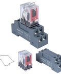 Two Pack Electromagnetic Power Relays 8 Pin DPDT 2NO 2NC 10A 110 120 VAC Coil With Socket Base LED Indicator DIN Rail Mount, relay and socket