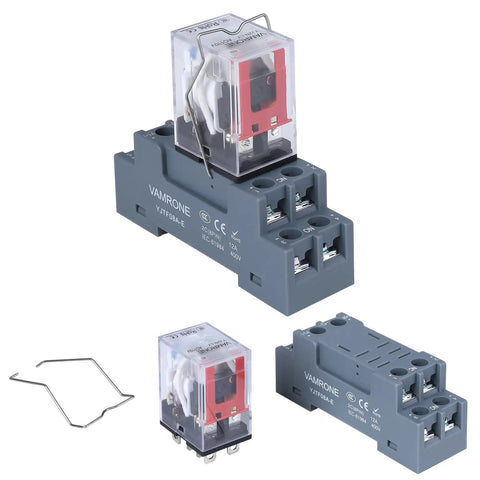 Two Pack Electromagnetic Power Relays 8 Pin DPDT 2NO 2NC 10A 110 120 VAC Coil With Socket Base LED Indicator DIN Rail Mount, relay and socket