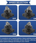 Four Pack Rotary Switches Rated 13 Amps At 125 Volts And 10 Amps At 250 Volts Four Position Three Speed Selector With Knob Cap