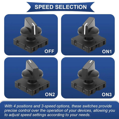Four Pack Rotary Switches Rated 13 Amps At 125 Volts And 10 Amps At 250 Volts Four Position Three Speed Selector With Knob Cap