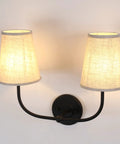 Two Light Wall Sconces With Funnel Linen Fabric Shades Vintage Modern Metal Wall Lamps for bedrooms and bathrooms