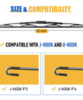 All Season Silicone Windshield Wiper Blades 22 Inch 16 Pack Heavy Duty Rain Eraser for J-Hook and U-Hook vehicles.