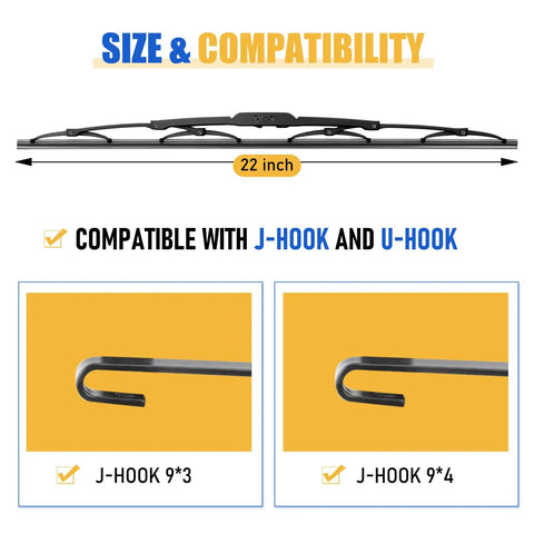 All Season Silicone Windshield Wiper Blades 22 Inch 16 Pack Heavy Duty Rain Eraser for J-Hook and U-Hook vehicles.