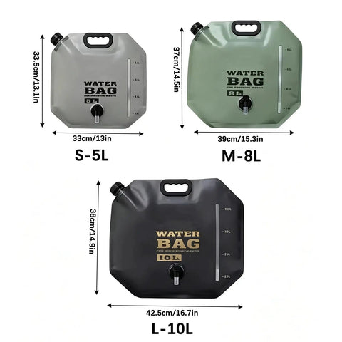 Heavy Duty Portable Camping Water Bag With Spigot For Outdoor Drinking, 5L 8L 10L Options in Gray, Green, Black