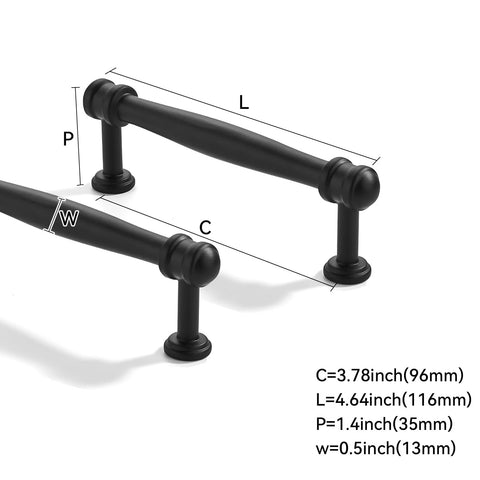 Two Pack Black Cabinet Pulls Center To Center 96mm Three And Three Quarter Inch Solid Heavy Duty Cabinet Hardware Drawer Pulls