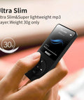 Hand holding Dope 32GB MP3 Player With Bluetooth 5.3, ultra slim design, portable music player for kids, weight 30g.