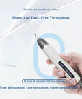 Handheld Ultrasonic Power Cutter Knife With Five Hella Sharp Blades For Easy Peasy Cuts On 3D Prints Tough Plastic Premium Leather Durable Resin Solid Wood Glossy Acrylic Sheets showing cutting tip in hand.