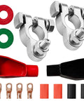 Top Shelf Car Battery Terminal Connector Kit With Beefy Positive And Negative Post Clamps featuring copper lugs and heat shrink tubing.
