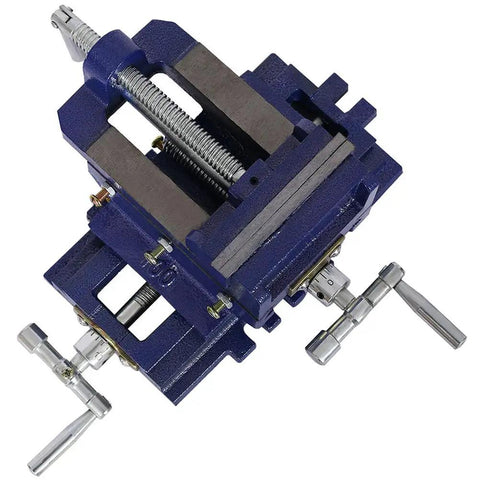 4 Inch X Y Cross Slide Drill Press Vise With Heavy Duty Steel Construction, showing secure clamp and precision screws.
