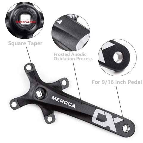 Single Speed Square Taper Mountain Bike Crankset, 170mm, 104BCD Narrow Wide Chainring Options 32T To 42T, Frosted Anodized Finish.