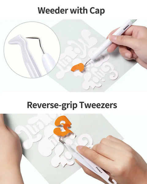 Using weeder with cap and reverse-grip tweezers from Six Piece Vinyl Tool Kit For DIY Crafters With Scoring Stylus Weeder With Cap Scissors Tweezers Spatula And Scraper For Vinyl Paper And Iron On Projects on vinyl lettering
