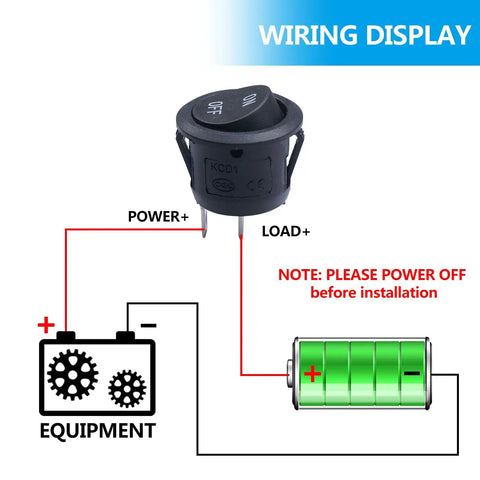 Five Pack 12V Round Rocker Switches SPST Two Pin On Off Toggle wiring diagram for cars boats RVs marine use installation