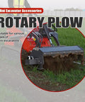 Rotary plow attachment for mini excavators on grass field