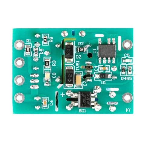 Dual Output AC To DC Switching Power Supply Module Isolated PCB Board Input 110V 220V To 5V And 12V Outputs 100mA And 500mA Compact 35mm By 25mm By 15mm Power Converter For DIY Electronics Projects top view