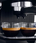 Compact Espresso Machine With 15 Bar Pressure And 1100W Power brewing two cups with rich crema