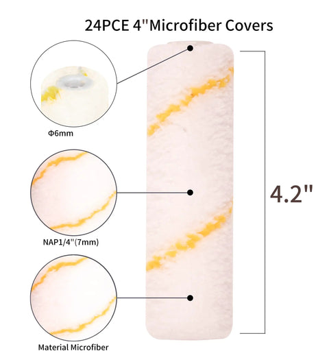 4 Inch Microfiber Paint Roller Covers With One Third Inch Nap Mini Rollers Pack Of 24 For Small Spaces Interior And Exterior Painting Reusable And Easy To Clean Home DIY Supplies