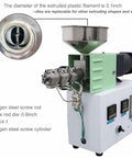 Heavy Duty Commercial 3D Printer Filament Extruder Recycler Machine showing extruder nozzle and mechanical components for PLA ABS PETG TPU line.