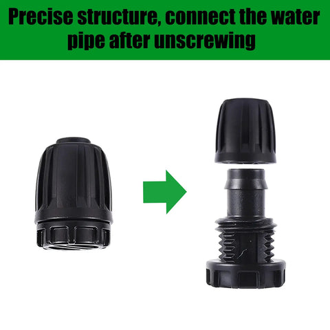 Half Inch End Plugs For Drip Irrigation Tubing Barbed Connectors For Half Inch ID And 16mm Tubing 10 Pack Easy Install Compatible With Raindrip 052010P Drip Tubing Durable Plastic Fittings, shown with unscrewed components.