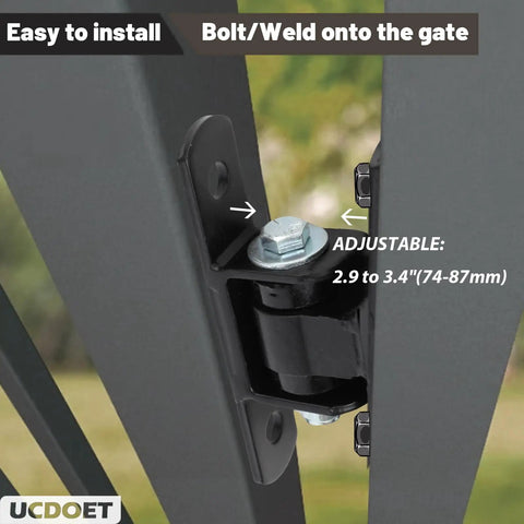 Heavy Duty Sealed Bearing Gate Hinges For Outdoor Gates Up To 1000 Lbs, Bolt On Or Weld On, Adjustable Yoke Pivot CI3700 Gate Hinge Pair, Black Built For Outdoor Use, Tough As Nails on metal gate, adjustable 2.9-3.4 in
