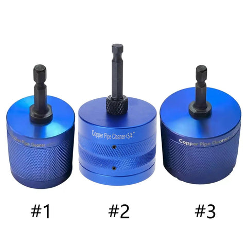 Heavy Duty Bronze Pipe Cleaning Brush Set for Power Tools, Corrosion Resistant Heads, Factory Grade Tool Attachment, Fits 15mm, 22mm, and 28mm Pipes, 3 Size Brush Kit for Bronze Pipe Maintenance, three blue attachments