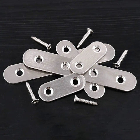 Stainless Steel Flat Brace Shelf Brackets Kit With Screws Three Size Set 50mm 80mm 100mm for Mending Repair Plates and Fixing Connectors