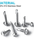 410 Stainless Steel TEK Self Tapping Screws Assortment For Metal Self Drilling Hex Head 430 Piece Pack