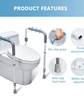 Built Heavy Duty Bathroom Safety Rail For Seniors Featuring Height And Width Adjustable Handles With Thick Padded Foam Grip For Rock Solid Stability Up To 350 Lbs With Zero Drama Installation on toilet with no-slip grips.