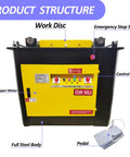 Heavy Duty Electric Rebar Bender Plus Bar Bending Machine 220V 3 Phase 4000W Motor control panel showing work disc, switches, and pedal.