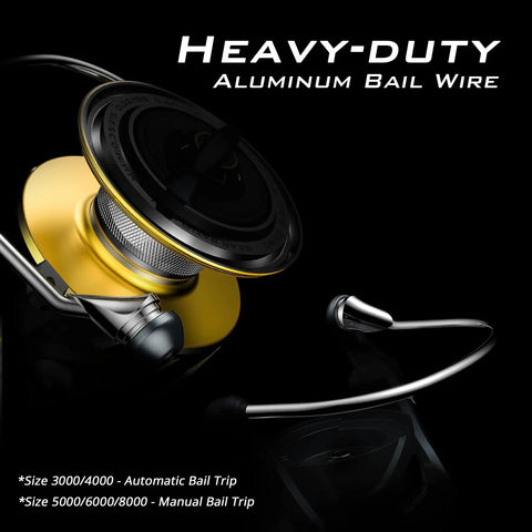 Badass Offshore Beast Saltwater Spinning Fishing Reel 6000 Size Gold Construction with heavy-duty aluminum bail wire and design details.